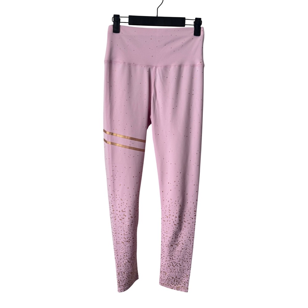 Pink High Waisted Leggings‎ Rose Gold Metallic Foil Splatter Activewear Small